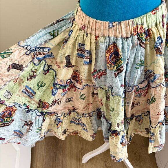 Vintage Western Rockabilly Ruffled Skirt Rt. 66 Print Cottage - Picture 2 of 11
